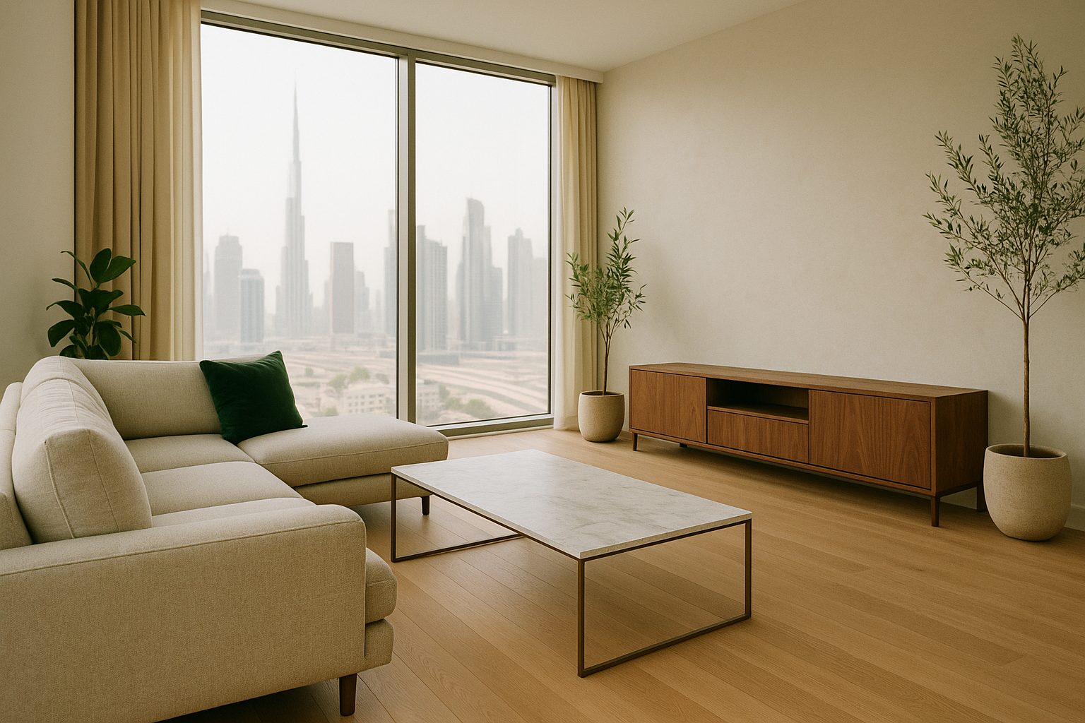 Renovated bright Dubai apartment interior (illustrative)